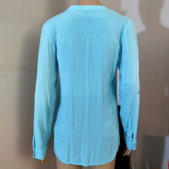 Atmosphere Light Blue V Neck Long Sleeves Light Button Down Top - Picture 5 of 12